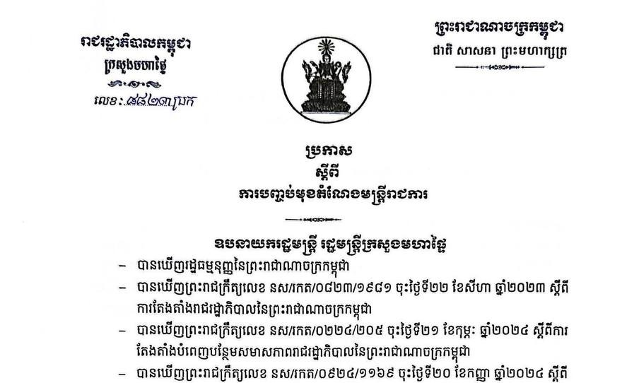 ប្រកាសស្តីពីការបញ្ចប់មុខតំណែងលោកស្រី ធី សុវណ្ណថា ពីអភិបាលរង នៃគណៈអភិបាលក្រុងអរិយក្សត្រ ខេត្តកណ្តាល!